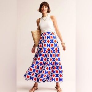 Boden Floral Maxi Skirt - Red, White + Blue, Sz 4P - Pristine Condition